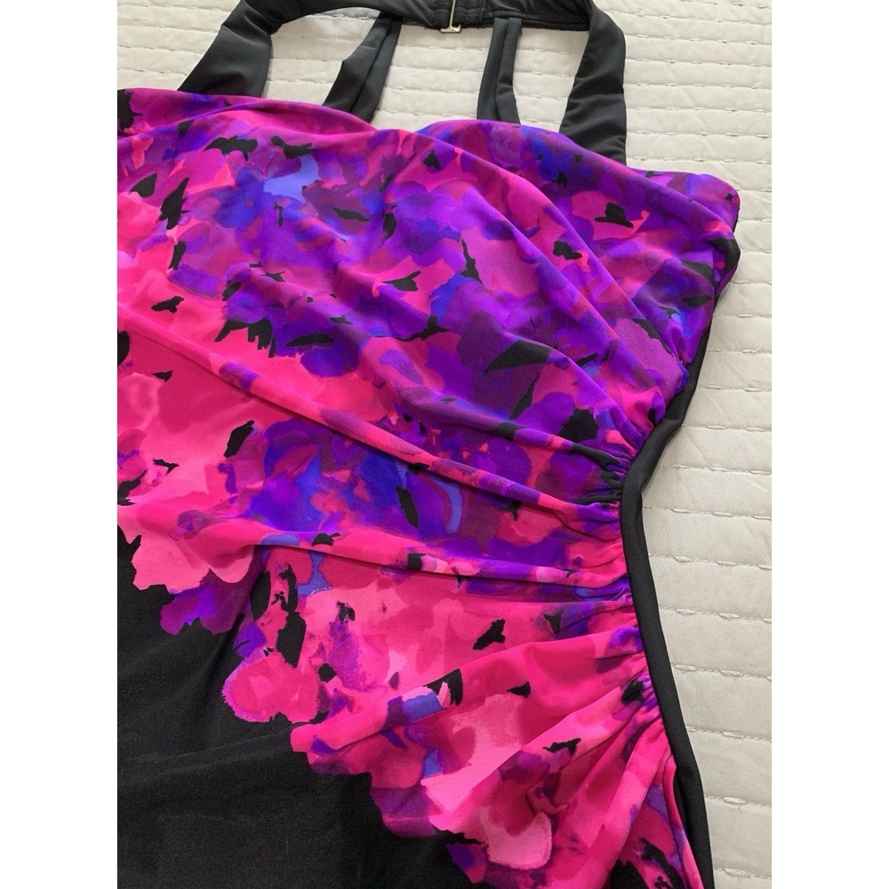 Lands' End Swimsuit 16 DDD Swim Dress Pink Black Floral Slimming Ruched - Picture 9 of 12